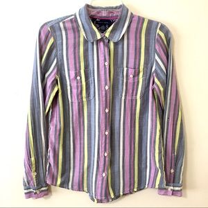 Tommy Hilfiger Striped Button Down Top - Purple - Medium